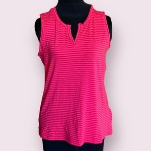 Jones New York JNY Fuchsia Striped Tank Top with Notched Neck Large